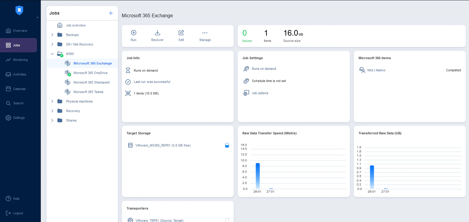 screenshot of NAKIVO Backup & Replication for Microsoft Office 365